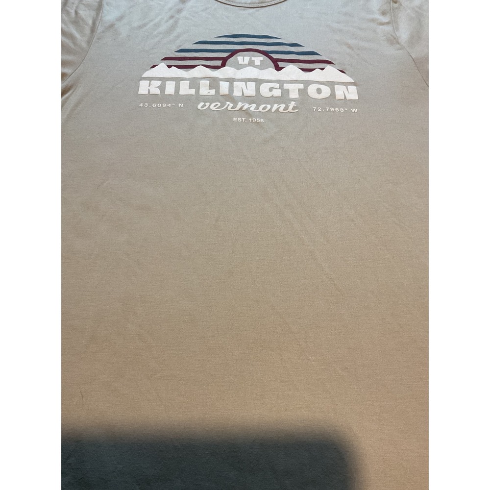 League 91 Killington Vermont Graphic T-Shirt Tan Mens Large NWT‎ Mountain Sunset